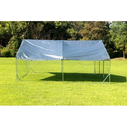 Кокошарник - Външна клетка за 15-30 пилета - пилчарник (птичарник) с покрив и врата, сребрист, поцинкована стомана - 4x3x2м ➤ топ цена ➤ sorbe.bg