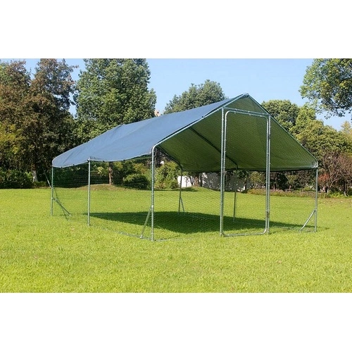 Кокошарник - Външна клетка за 15-30 пилета - пилчарник (птичарник) с покрив и врата, сребрист, поцинкована стомана - 4x3x2м ➤ топ цена ➤ sorbe.bg