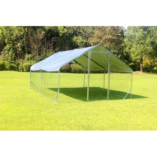 Кокошарник - Външна клетка за 15-30 пилета - пилчарник (птичарник) с покрив и врата, сребрист, поцинкована стомана - 4x3x2м ➤ топ цена ➤ sorbe.bg