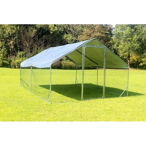 Кокошарник - Външна клетка за 15-30 пилета - пилчарник (птичарник) с покрив и врата, сребрист, поцинкована стомана - 4x3x2м ➤ топ цена ➤ sorbe.bg
