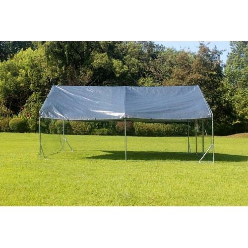 Кокошарник - Външна клетка за 15-30 пилета - пилчарник (птичарник) с покрив и врата, сребрист, поцинкована стомана - 4x3x2м ➤ топ цена ➤ sorbe.bg