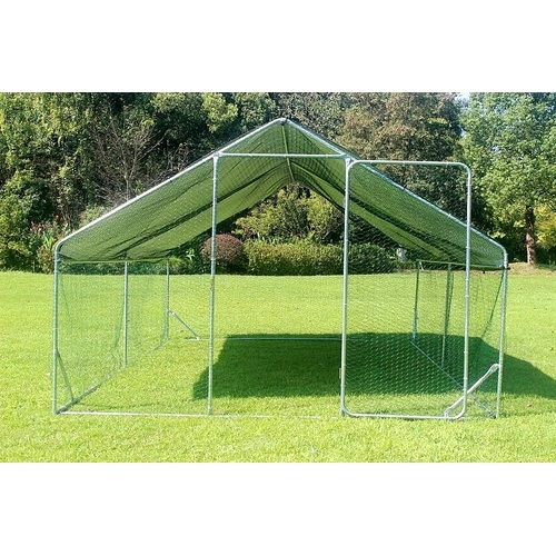 Кокошарник - Външна клетка за 15-30 пилета - пилчарник (птичарник) с покрив и врата, сребрист, поцинкована стомана - 4x3x2м ➤ топ цена ➤ sorbe.bg