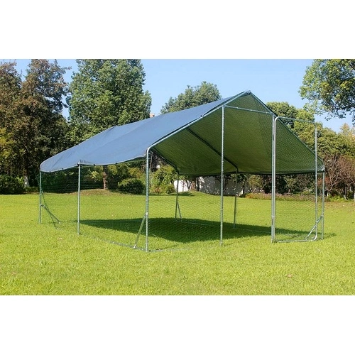 Кокошарник - Външна клетка за 15-30 пилета - пилчарник (птичарник) с покрив и врата, сребрист, поцинкована стомана - 4x3x2м ➤ топ цена ➤ sorbe.bg