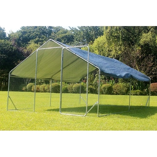 Кокошарник - Външна клетка за 15-30 пилета - пилчарник (птичарник) с покрив и врата, сребрист, поцинкована стомана - 4x3x2м ➤ топ цена ➤ sorbe.bg