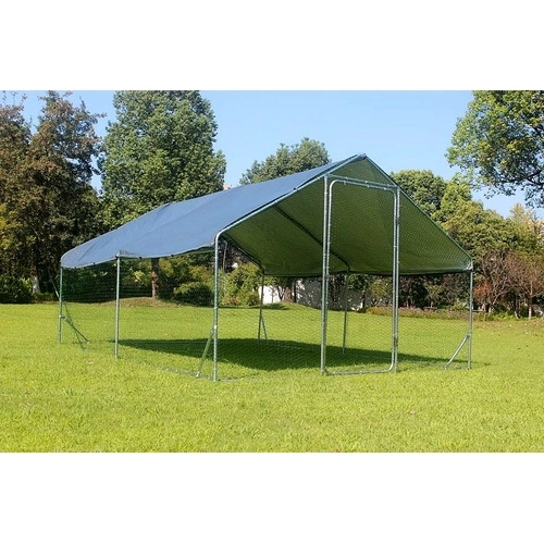 Кокошарник - Външна клетка за 15-30 пилета - пилчарник (птичарник) с покрив и врата, сребрист, поцинкована стомана - 4x3x2м ➤ топ цена ➤ sorbe.bg