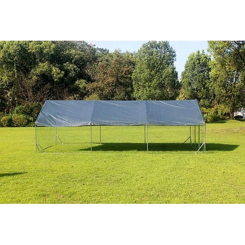 Кокошарник - Външна клетка за 30-45 пилета - пилчарник (птичарник) с покрив и врата, сребрист, поцинкована стомана - 6x3x2м ➤ топ цена ➤ sorbe.bg