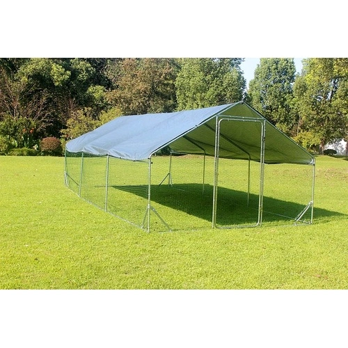 Кокошарник - Външна клетка за 30-45 пилета - пилчарник (птичарник) с покрив и врата, сребрист, поцинкована стомана - 6x3x2м ➤ топ цена ➤ sorbe.bg