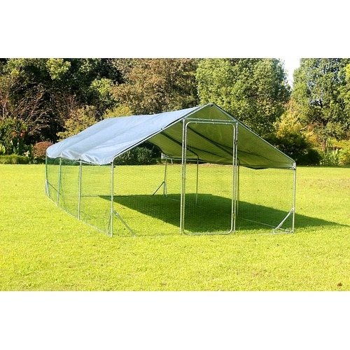Кокошарник - Външна клетка за 30-45 пилета - пилчарник (птичарник) с покрив и врата, сребрист, поцинкована стомана - 6x3x2м ➤ топ цена ➤ sorbe.bg