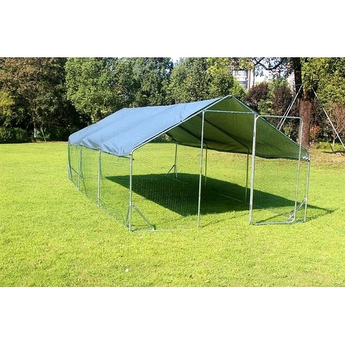 Кокошарник - Външна клетка за 30-45 пилета - пилчарник (птичарник) с покрив и врата, сребрист, поцинкована стомана - 6x3x2м ➤ топ цена ➤ sorbe.bg