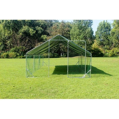Кокошарник - Външна клетка за 30-45 пилета - пилчарник (птичарник) с покрив и врата, сребрист, поцинкована стомана - 6x3x2м ➤ топ цена ➤ sorbe.bg