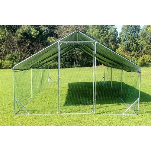 Кокошарник - Външна клетка за 30-45 пилета - пилчарник (птичарник) с покрив и врата, сребрист, поцинкована стомана - 6x3x2м ➤ топ цена ➤ sorbe.bg