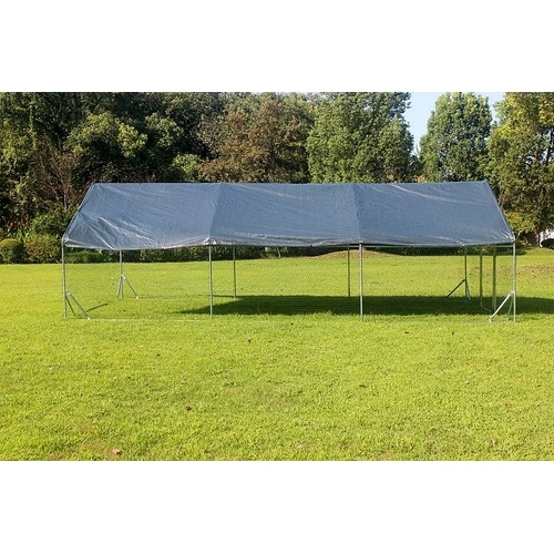 Кокошарник - Външна клетка за 30-45 пилета - пилчарник (птичарник) с покрив и врата, сребрист, поцинкована стомана - 6x3x2м ➤ топ цена ➤ sorbe.bg