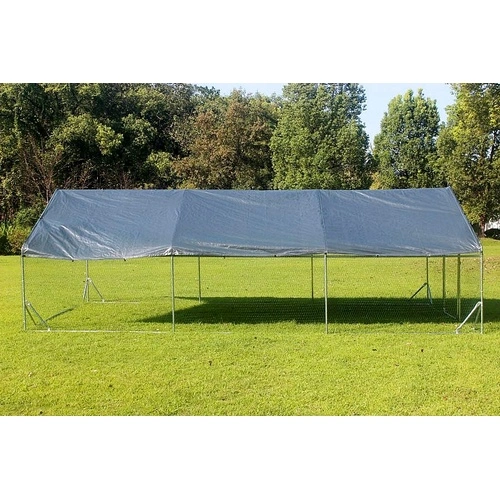 Кокошарник - Външна клетка за 30-45 пилета - пилчарник (птичарник) с покрив и врата, сребрист, поцинкована стомана - 6x3x2м ➤ топ цена ➤ sorbe.bg