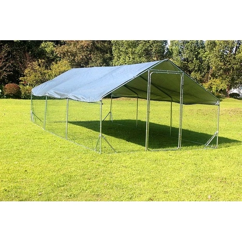 Кокошарник - Външна клетка за 30-45 пилета - пилчарник (птичарник) с покрив и врата, сребрист, поцинкована стомана - 6x3x2м ➤ топ цена ➤ sorbe.bg