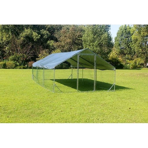 Кокошарник - Външна клетка за 30-45 пилета - пилчарник (птичарник) с покрив и врата, сребрист, поцинкована стомана - 6x3x2м ➤ топ цена ➤ sorbe.bg