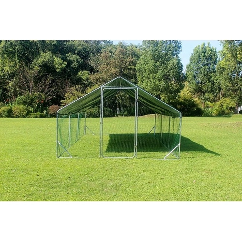 Кокошарник - Външна клетка за 30-45 пилета - пилчарник (птичарник) с покрив и врата, сребрист, поцинкована стомана - 6x3x2м ➤ топ цена ➤ sorbe.bg