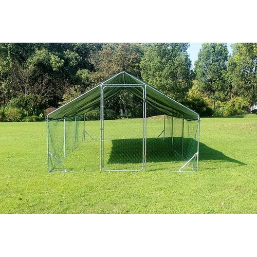 Кокошарник - Външна клетка за 30-45 пилета - пилчарник (птичарник) с покрив и врата, сребрист, поцинкована стомана - 6x3x2м ➤ топ цена ➤ sorbe.bg