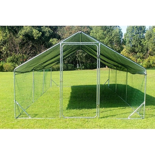 Кокошарник - Външна клетка за 30-45 пилета - пилчарник (птичарник) с покрив и врата, сребрист, поцинкована стомана - 6x3x2м ➤ топ цена ➤ sorbe.bg