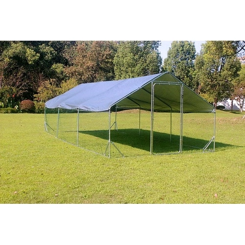 Кокошарник - Външна клетка за 30-45 пилета - пилчарник (птичарник) с покрив и врата, сребрист, поцинкована стомана - 6x3x2м ➤ топ цена ➤ sorbe.bg