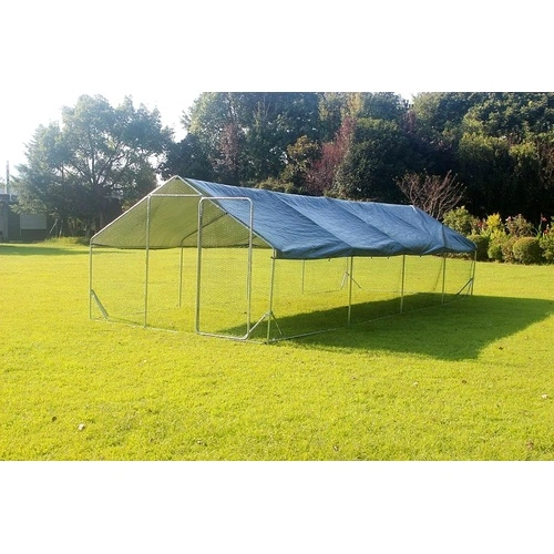 Кокошарник - Външна клетка за 45-60 пилета - пилчарник (птичарник) с покрив и врата, сребрист, поцинкована стомана - 8x3x2м ➤ топ цена ➤ sorbe.bg