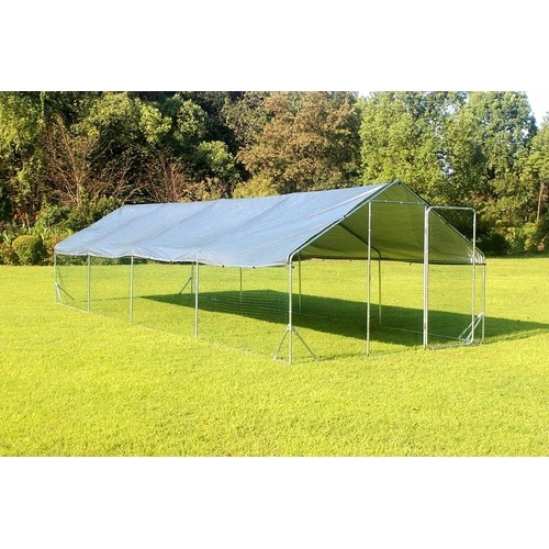 Кокошарник - Външна клетка за 45-60 пилета - пилчарник (птичарник) с покрив и врата, сребрист, поцинкована стомана - 8x3x2м ➤ топ цена ➤ sorbe.bg