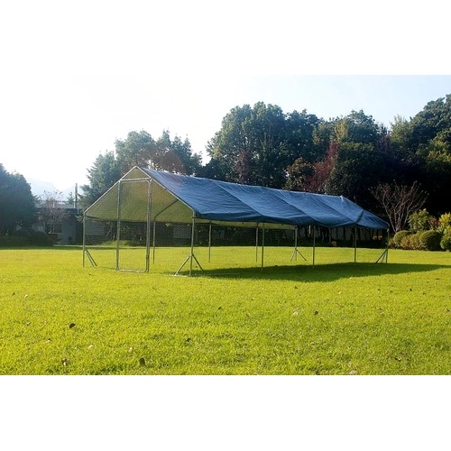 Кокошарник - Външна клетка за 45-60 пилета - пилчарник (птичарник) с покрив и врата, сребрист, поцинкована стомана - 8x3x2м ➤ топ цена ➤ sorbe.bg