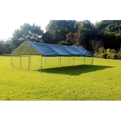 Кокошарник - Външна клетка за 45-60 пилета - пилчарник (птичарник) с покрив и врата, сребрист, поцинкована стомана - 8x3x2м ➤ топ цена ➤ sorbe.bg