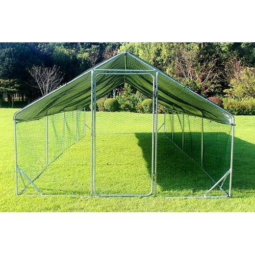 Кокошарник - Външна клетка за 45-60 пилета - пилчарник (птичарник) с покрив и врата, сребрист, поцинкована стомана - 8x3x2м ➤ топ цена ➤ sorbe.bg