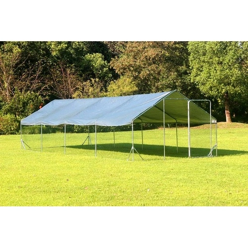 Кокошарник - Външна клетка за 45-60 пилета - пилчарник (птичарник) с покрив и врата, сребрист, поцинкована стомана - 8x3x2м ➤ топ цена ➤ sorbe.bg