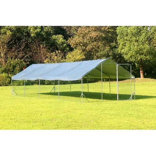 Кокошарник - Външна клетка за 45-60 пилета - пилчарник (птичарник) с покрив и врата, сребрист, поцинкована стомана - 8x3x2м ➤ топ цена ➤ sorbe.bg