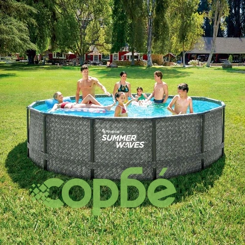 Басейн с метална рамка Summer Waves Active Frame - кръгъл, 427 x 107 cm, PVC-полиестер, тъмносив ратан ➤ топ цена ➤ sorbe.bg