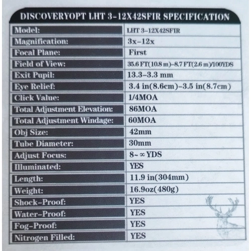 Oптика Discovery Optics LHT 3-12x42 SFIR FFP ➤ топ цена ➤ sorbe.bg