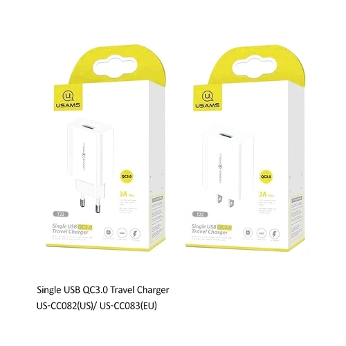 Зарядно за ел.мрежа, USAMS T22  QC3.0 - CC83TC01 ➤ топ цена ➤ sorbe.bg