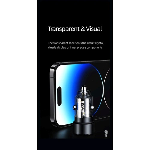 Зарядно за кола, USAMS US-CC208 C39 60W, 1 usb C + 1 usb A, 2 изхода CC208CC01 ➤ топ цена ➤ sorbe.bg