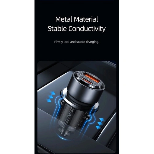 Зарядно за кола, USAMS US-CC208 C39 60W, 1 usb C + 1 usb A, 2 изхода CC208CC01 ➤ топ цена ➤ sorbe.bg