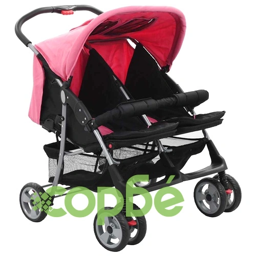 Бебешка количка за близнаци, розово и черно, стомана ➤ топ цена ➤ sorbe.bg