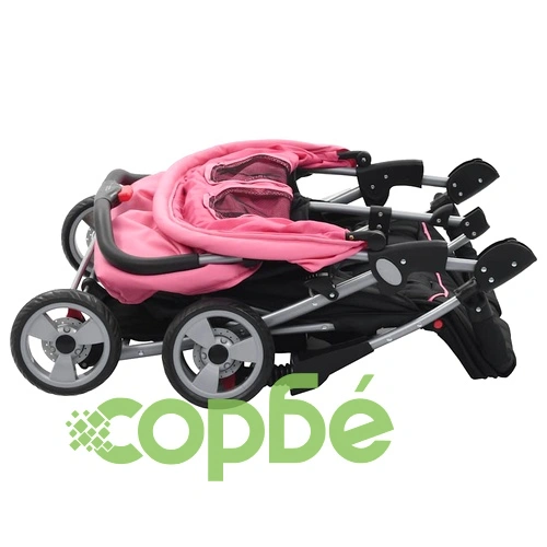 Бебешка количка за близнаци, розово и черно, стомана ➤ топ цена ➤ sorbe.bg