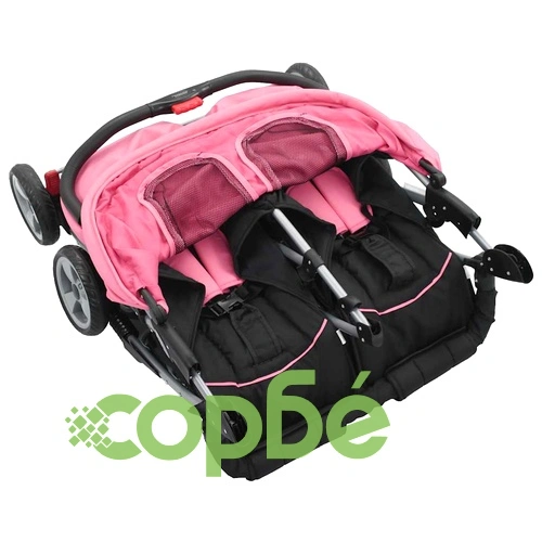 Бебешка количка за близнаци, розово и черно, стомана ➤ топ цена ➤ sorbe.bg
