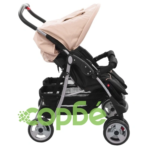 Бебешка количка за близнаци, таупе и черно, стомана ➤ топ цена ➤ sorbe.bg