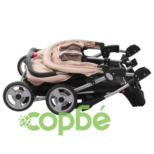 Бебешка количка за близнаци, таупе и черно, стомана ➤ топ цена ➤ sorbe.bg