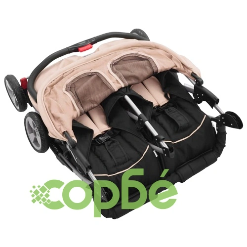 Бебешка количка за близнаци, таупе и черно, стомана ➤ топ цена ➤ sorbe.bg