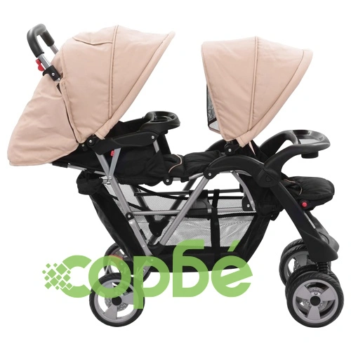 Тандемна количка, таупе и черно, стомана ➤ топ цена ➤ sorbe.bg