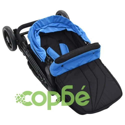 Детска/бебешка количка 2-в-1, синьо и черно, стомана ➤ топ цена ➤ sorbe.bg