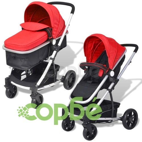 Бебешка количка 2 в 1 алуминиева червено и черно ➤ топ цена ➤ sorbe.bg