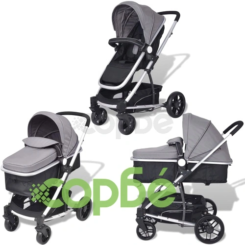 Детска/бебешка количка 2-в-1, алуминий, сиво и черно ➤ топ цена ➤ sorbe.bg