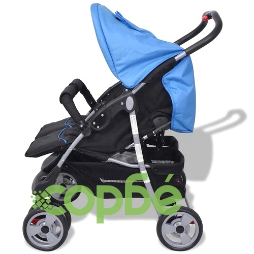 Бебешка количка за близнаци, стомана, синьо и черно ➤ топ цена ➤ sorbe.bg