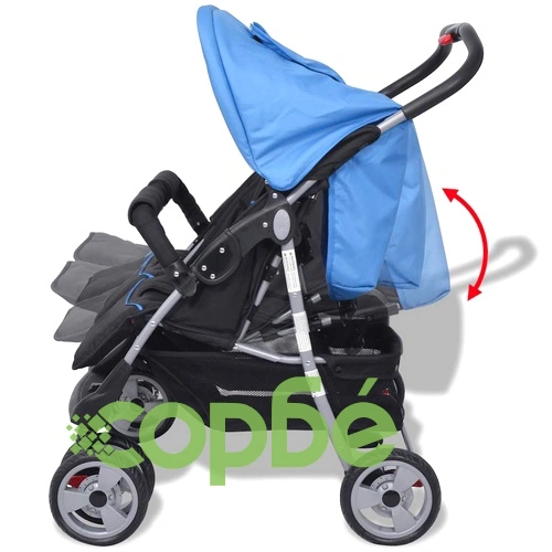 Бебешка количка за близнаци, стомана, синьо и черно ➤ топ цена ➤ sorbe.bg