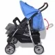 Бебешка количка за близнаци, стомана, синьо и черно