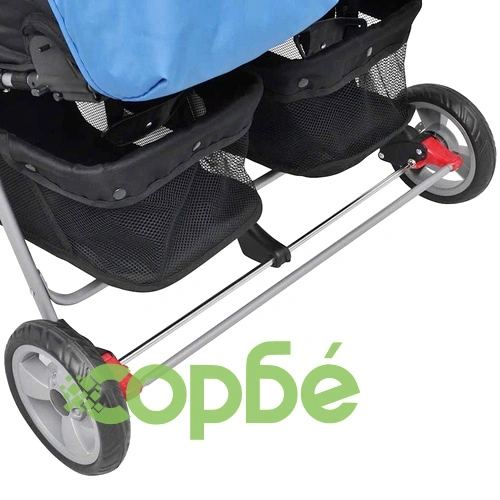 Бебешка количка за близнаци, стомана, синьо и черно ➤ топ цена ➤ sorbe.bg