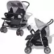 Бебешка количка за близнаци, стомана, сиво и черно